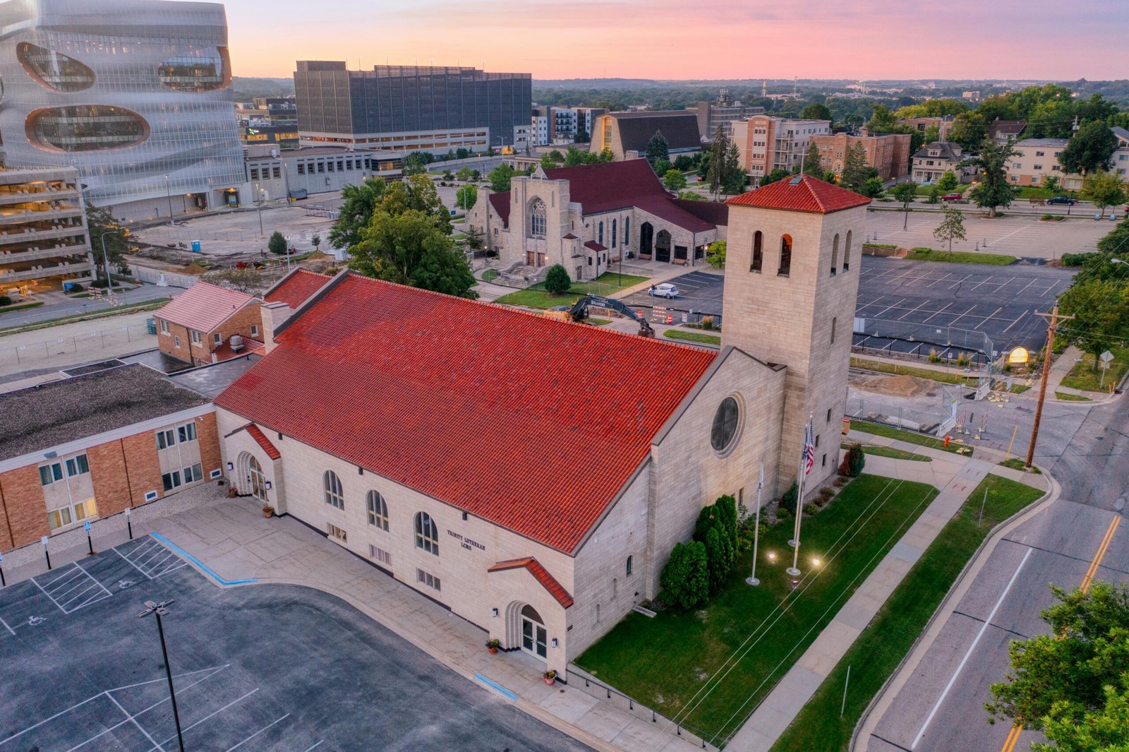 Church building with red tile roofing in New York City